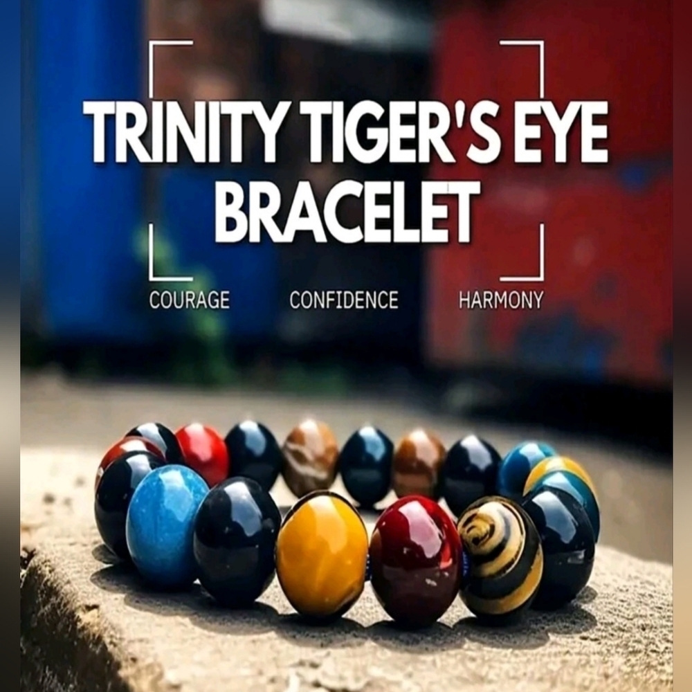 NWT Beaded Bangle Natural Stone Three-Color Tiger Eye Stone 8mm Bracelet